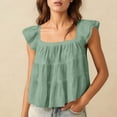 thumbnail image 1 of PFRNLF Women's Ruffle Sleeve Crop Tops Summer Flutter Cute Square Neck Casual Cotton Linen Blouses, 1 of 6