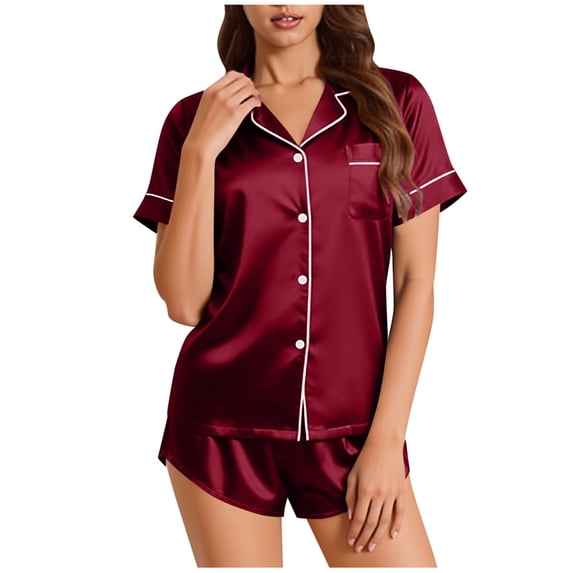 PFRNLF Women's Silk Pajamas Short Sleeve Sleepwear Soft Button Down Loungewear 36 Piece Satin Pjs Shorts Set