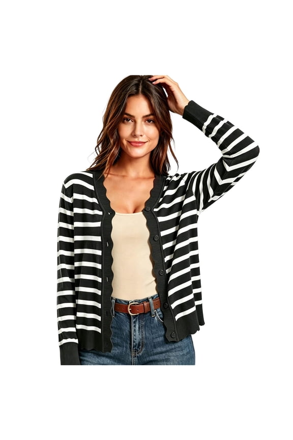 Women's Striped Cardigans Lightweight Casual Long Sleeve Knit Button Front Cardigan Sweaters S-2XL