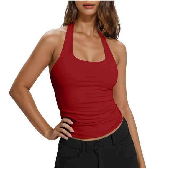 PFRNLF Women's Tank Top Summer Fitted Basic Camisole Trendy Workout Halter Backless Tank Tops