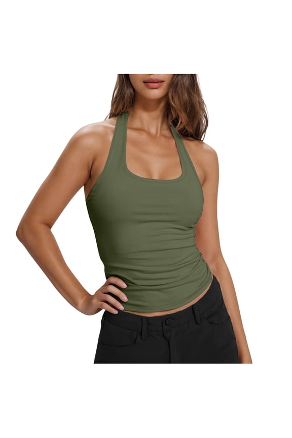 Women's Tank Top Summer Fitted Basic Camisole Trendy Workout Halter Backless Tank Tops