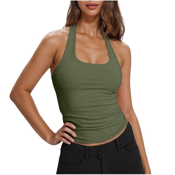 PFRNLF Women's Tank Top Summer Fitted Basic Camisole Trendy Workout Halter Backless Tank Tops
