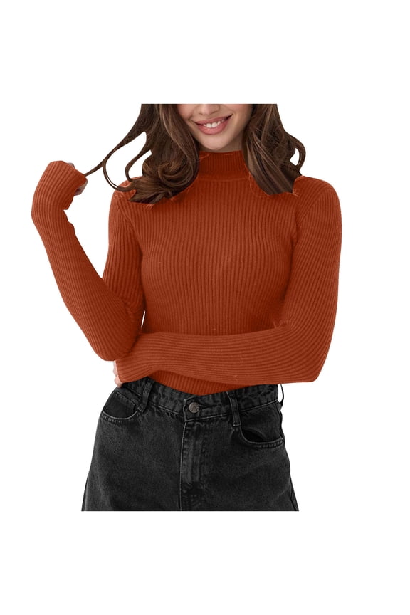Women's Turtleneck Sweaters Long Sleeve Stretch Ribbed Tops Fitted Casual Basic Knit Sweater
