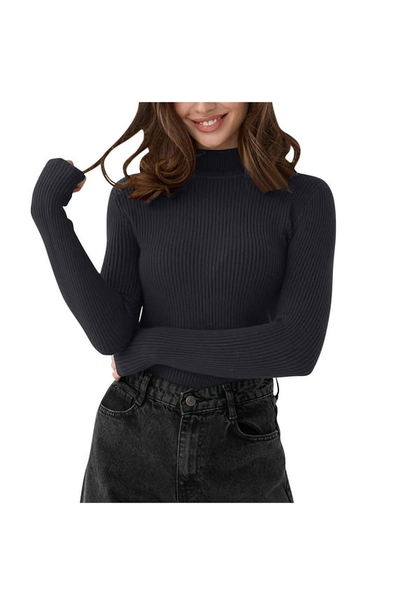 Women's Turtleneck Sweaters Long Sleeve Stretch Ribbed Tops Fitted Casual Basic Knit Sweater