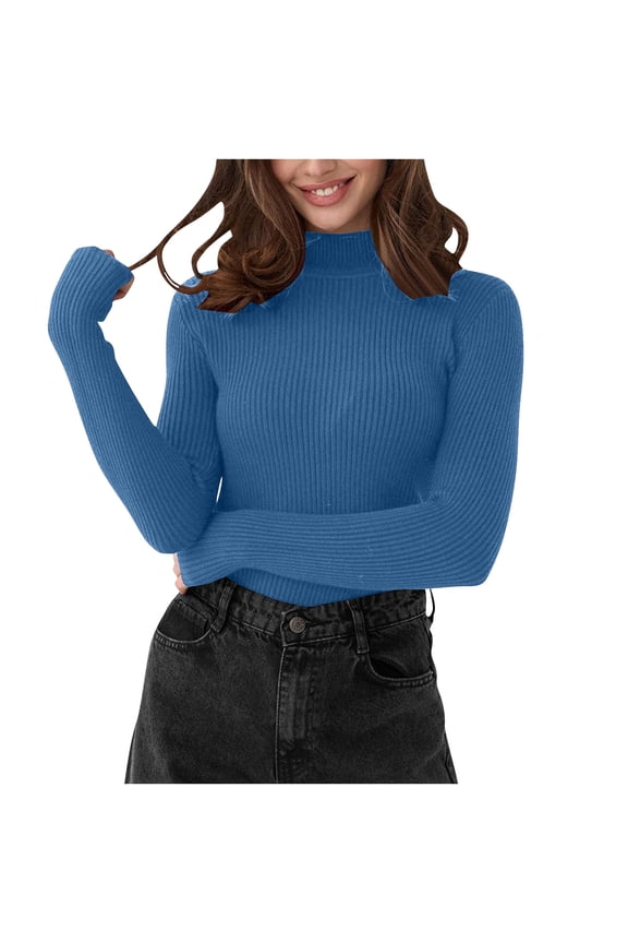 Women's Turtleneck Sweaters Long Sleeve Stretch Ribbed Tops Fitted Casual Basic Knit Sweater