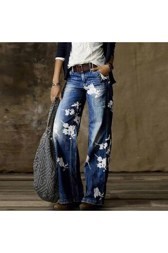 Women's Wide Leg Jeans 90s Trendy Lightweight Straight Leg Loose Denim Pants