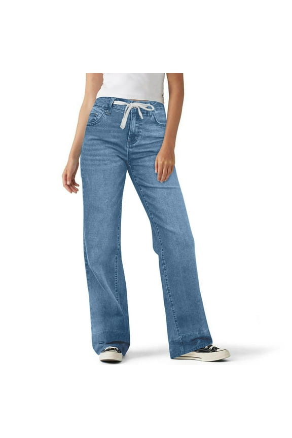 Women's Wide Leg Jeans Drawstring High Waisted Baggy Stretchy Denim Pants