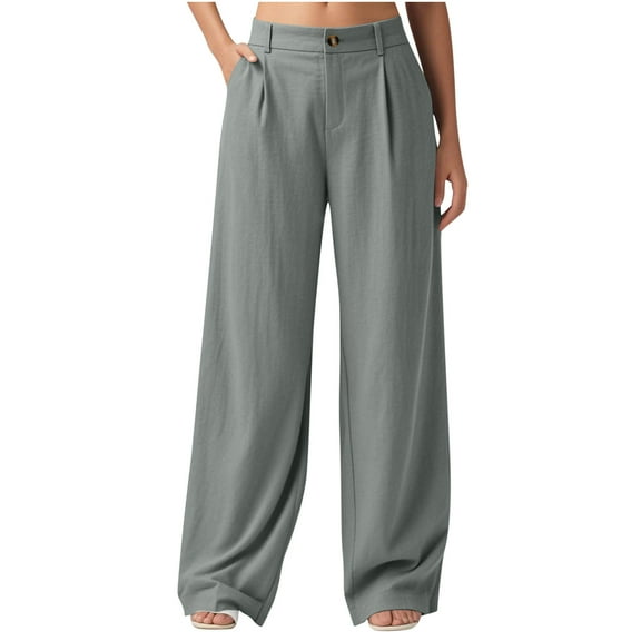 PFRNLF Women's Wide Leg Pants Loose High Waisted Business Cotton Linen Casual Dress Pants
