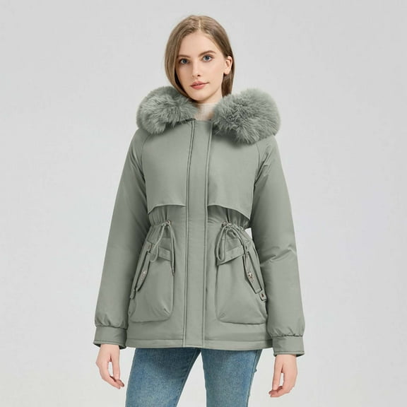 PFRNLF Winter Coats for Women No Boundarie Thicken Fleece Outerwear Windproof Warm Puffer Jacket with Faux Fur Hood