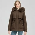 thumbnail image 1 of PFRNLF Winter Coats for Women Thicken Fleece Outerwear Windproof Warm Puffer Jacket with Faux Fur Hood, 1 of 8