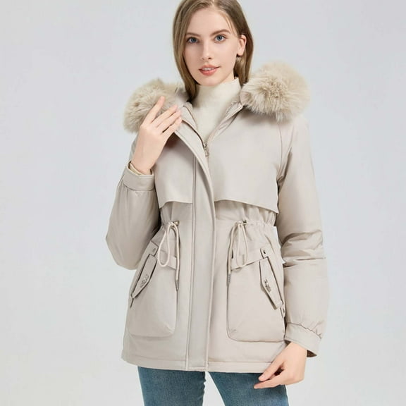 PFRNLF Winter Coats for Women No Boundarie Thicken Fleece Outerwear Windproof Warm Puffer Jacket with Faux Fur Hood