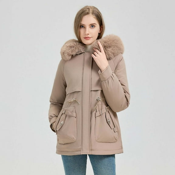 PFRNLF Winter Coats for Women No Boundarie Thicken Fleece Outerwear Windproof Warm Puffer Jacket with Faux Fur Hood
