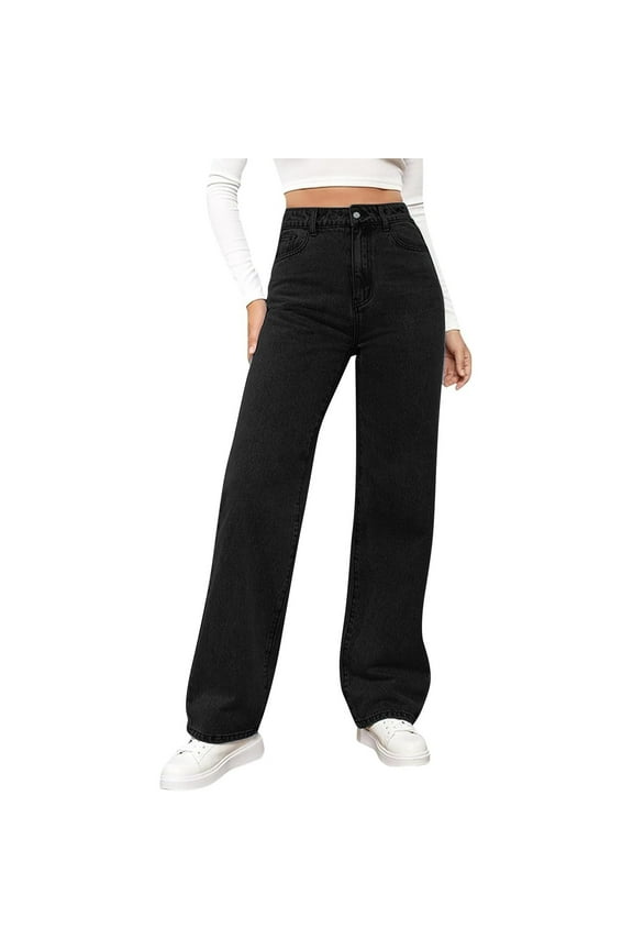 Womens Casual Jeans Classic High Waisted Wide Leg Stretchy Denim Pants