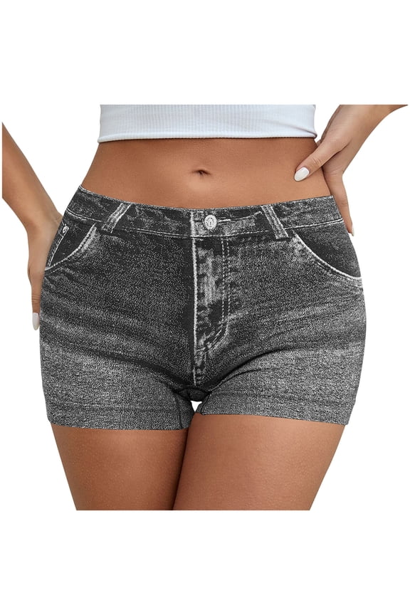 Womens Faux Denim Shorts Stretchy Butt Lifting Jean Shorts Plus Size Booty Jegging Shorts for Curvy Women