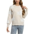 thumbnail image 1 of PFRNLF Womens Floral Sweaters Fall Winter Crew Neck Long Sleeve Loose Knit Pullover Sweater Tops, 1 of 5