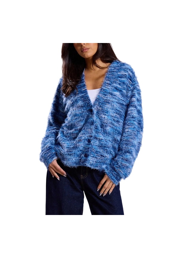Womens Fuzzy Cardigan Winter Button Down Casual Long Sleeve Colorful Knit Sweaters