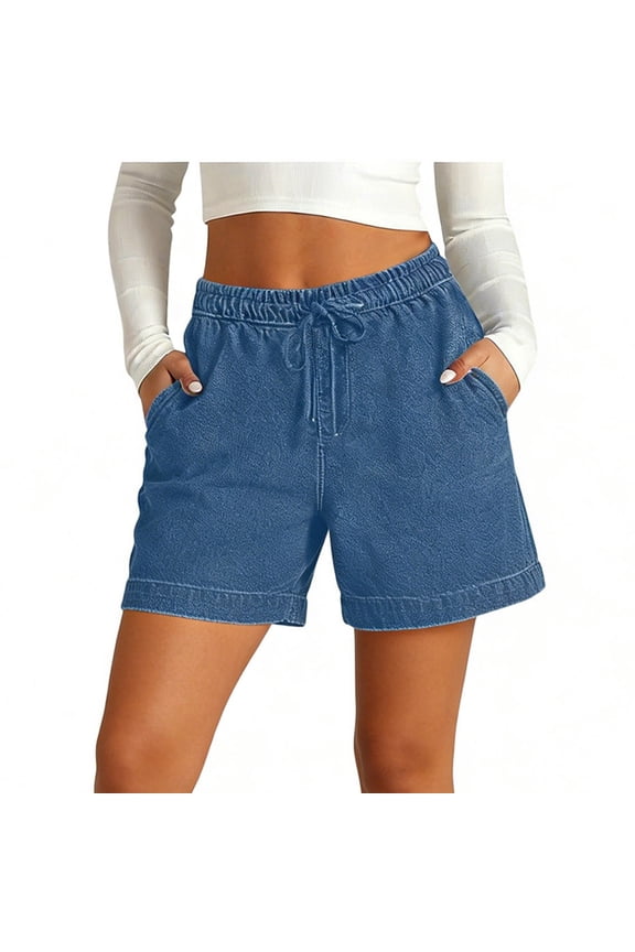 Womens Jean Shorts High Waisted Casual Stretchy Drawstring Summer Denim Shorts