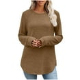 thumbnail image 1 of PFRNLF Womens Long Sleeve Shirts Casual Round Neck Curved Hem T Shirts Fall Loose Soft Basic Tops, 1 of 8