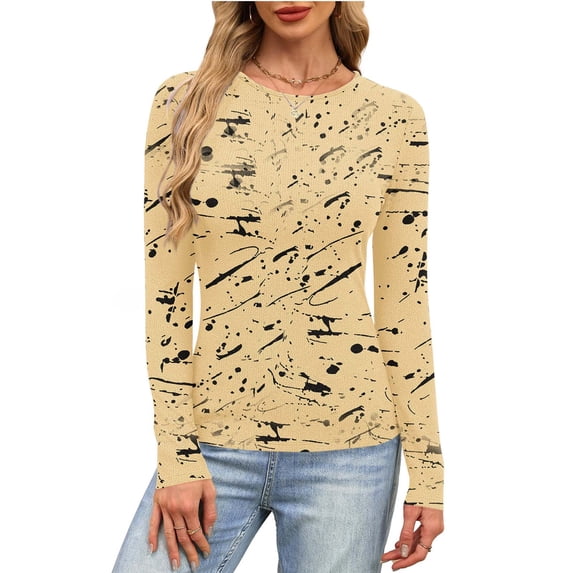 PFRNLF Womens Long Sleeve Shirts Crew Neck Ribbed Knit Fitted Casual Tops Slim Basic Tee