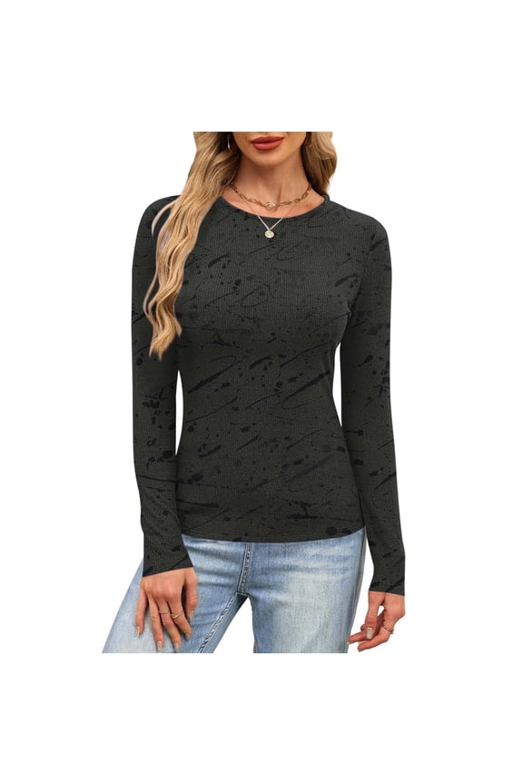 Womens Long Sleeve Shirts Crew Neck Ribbed Knit Fitted Casual Tops Slim Basic Tee
