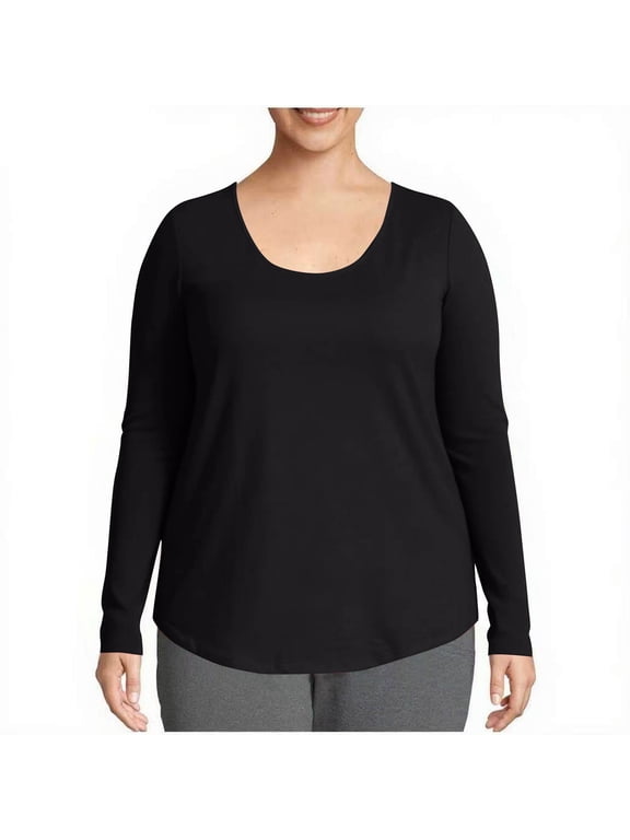Womens Long Sleeve T Shirts Plus Size Crew Neck T-Shirts Soft Casual Breathable Basic Tees Tops(Black 3XL)