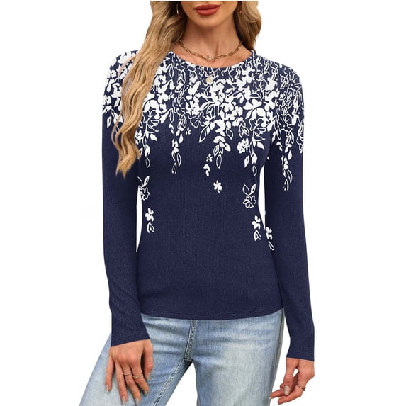 PFRNLF Womens Long Sleeve Tops Stretch Crewneck Ribbed T-Shirt Slim Fit Casual Basic Tops S-XXL