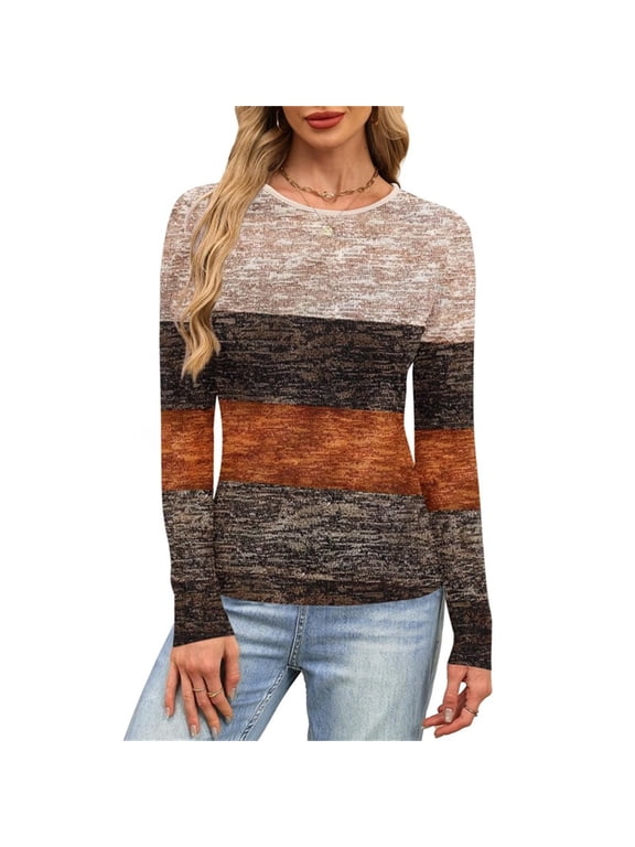 Womens Ribbed Long Sleeve Tops,Crew Neck Slim Fit Stretch Layering Basic T Shirts for Casual Wear