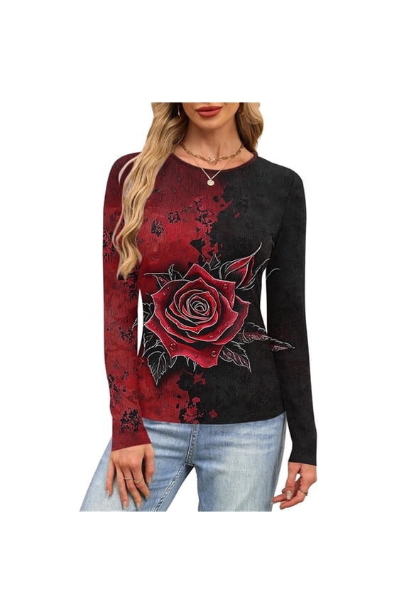Womens Ribbed Long Sleeve Tops,Crew Neck Slim Fit Stretch Layering Basic T Shirts for Casual Wear