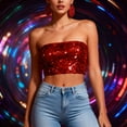 thumbnail image 1 of PFRNLF Womens Sequin Tube Top Sparkly Sleeveless Metallic Glitter Mardi Gras Crop Tops Club Night Rave, 1 of 8