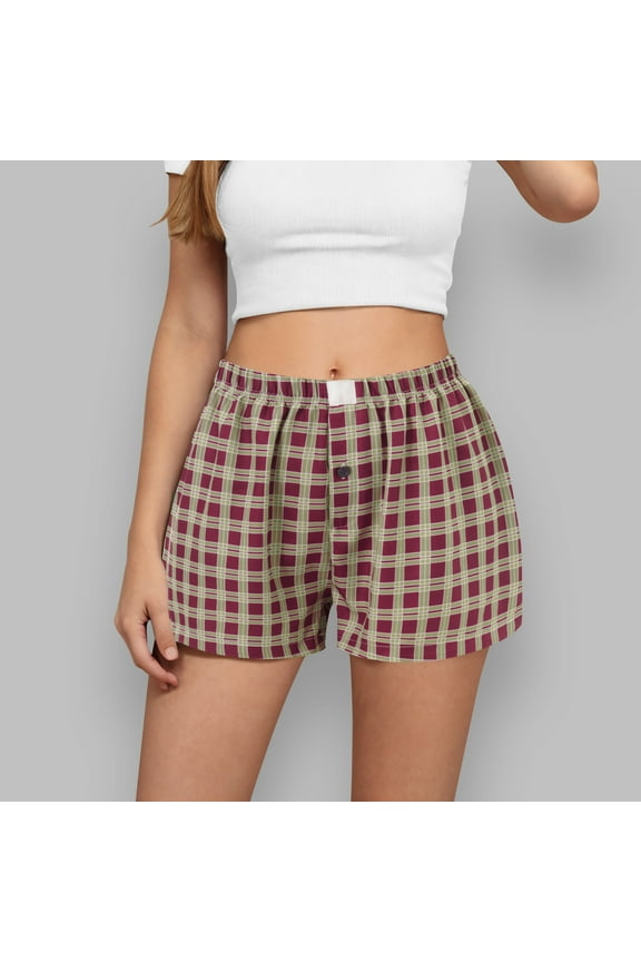Womens Shorts Boxers Summer Gingham Pajama Lounge Sleep Y2K Plaid Pj Shorts Beach Bottoms