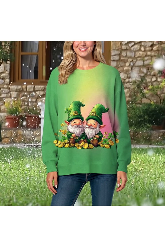 Womens St Patricks Day Sweatshirts Lucky Clover Shenanigans Sweater Shamrock Coordinator Long Sleeve Pullover Top