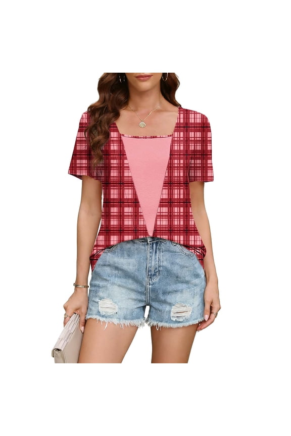 Womens Summer Tops Trendy Beach Vacation Blouses Spring Short Sleeve Shirts Casual T Shirts