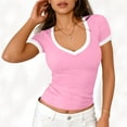 thumbnail image 1 of PFRNLF Womens V Neck T Shirts Summer Stretchy Fitted Short Sleeve Ribbed Knit Basic Tee Tops, 1 of 7