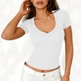 thumbnail image 1 of PFRNLF Womens V Neck T Shirts Summer Stretchy Fitted Short Sleeve Ribbed Knit Basic Tee Tops, 1 of 7