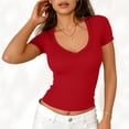 thumbnail image 1 of PFRNLF Womens V Neck T Shirts Summer Stretchy Fitted Short Sleeve Ribbed Knit Basic Tee Tops, 1 of 7