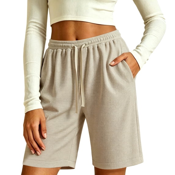 PFRNLFNo Boundaries Women's Casual Shorts Summer Elastic Waisted Drawstring Knit Shorts with Pockets
