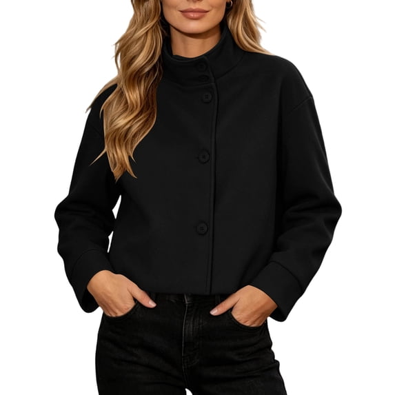 PFRNLFNo Boundaries Womens High Collar Jackets Button Down Fall Winter Casual Business Cropped Trench Coats