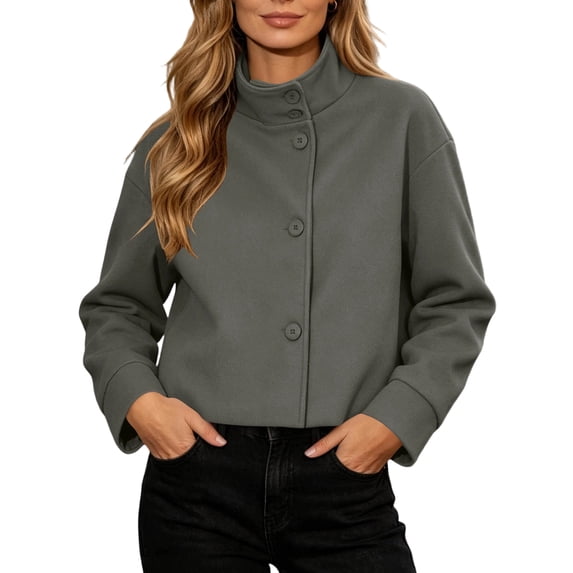 PFRNLFNo Boundaries Womens High Collar Jackets Button Down Fall Winter Casual Business Cropped Trench Coats
