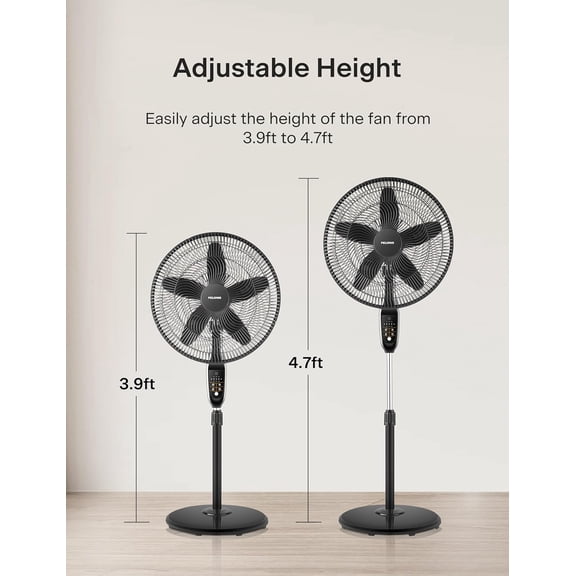 PFS45A5BBB 18 inch 5-Blade Oscillating, Adjustable Standing Pedestal Remote, LED Display, 5 Speed Setting and 7-Hour Timer Fan, Black