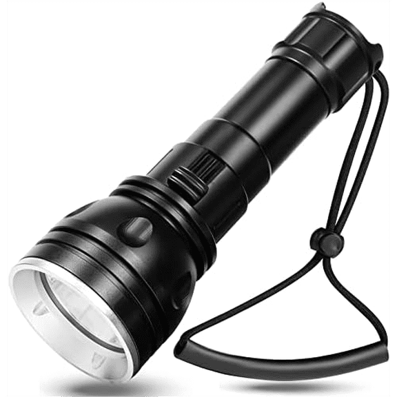 PFSN DF-3000 Professional Underwater Flashlight, 150m Waterproof Dive Torch with Long Lasting Rechargeable Battery, Super Bright Light Great for Night Caving, Explore, Spearfishing