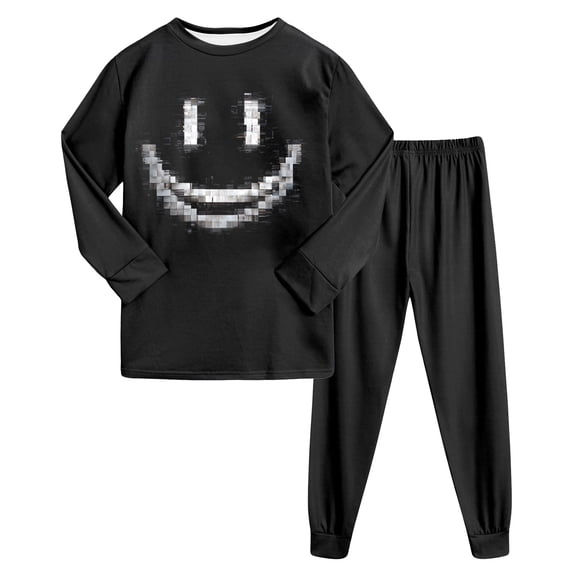 PFWOWB 2 Piece Kids Mummy Graphic Pajama Set with Long Sleeve Top and Printed Pants (Black,3-4 Years)