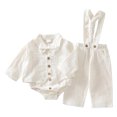 thumbnail image 1 of PFWOWB 3 Piece Baby Boy Formal Outfit with Long Sleeve Bow Tie Shirt Bodysuit, Button Waistcoat and Suspender Pants (White,9-12 Months), 1 of 5