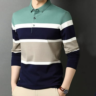 PFWOWB Athletic Shirt Male Shirts Long Sleeve Striped Casual Collared Shirts for Men Green