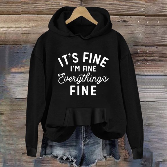 PFWOWB Black Womens Clothes Trendy Womens Casual Long Sleeve Graphic Tee Shirts Hooded Sweatshirts Pullover Tops for Women