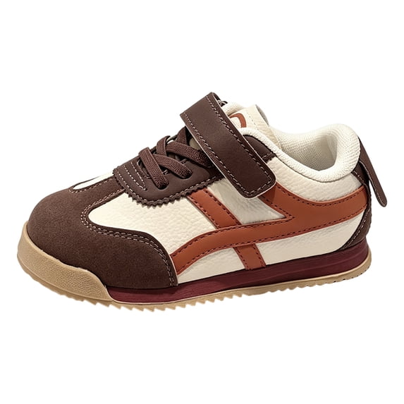 PFWOWB Boys Retro Sneakers Color-Block Hook-and-Loop Low-Top Shoes for School and Casual Wear (Brown,2.5)
