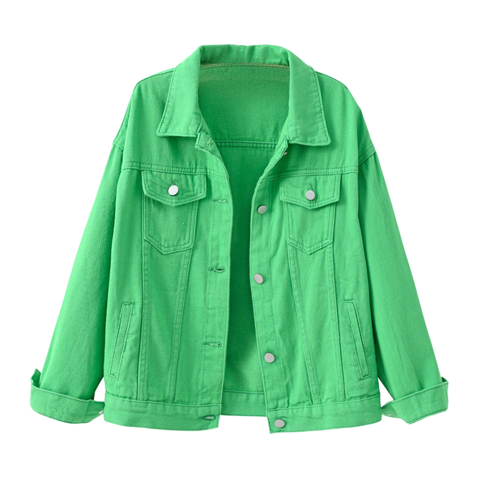 Womens Candy Color Denim Jacket Relaxed Fit Casual Jean Trucker Jacket Fringe Jacket, Geel, M
