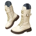 thumbnail image 1 of PFWOWB Girls Knee-High Combat Boots Lace-Up Buckle Strap Tall Boots with Side Zipper (White,11), 1 of 5