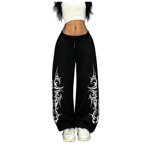 PFWOWB Graphic Baggy Sweatpants for Women Wide Leg Lounge Pants Drawstring Pockets