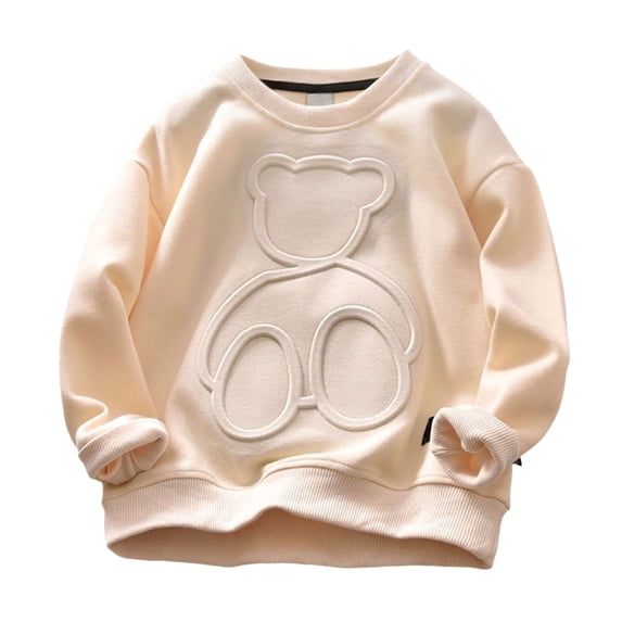 PFWOWB Kids Embossed Animal Graphic Crewneck Sweatshirt with Raised Texture (Beige,11-12Years)