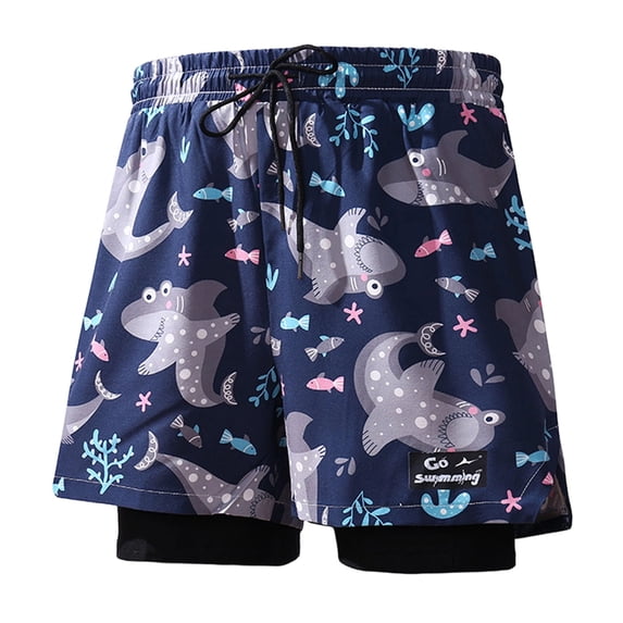 PFWOWB Mens Board Shorts with Compression Liner Solid Black Swim Trunks Drawstring Beachwear